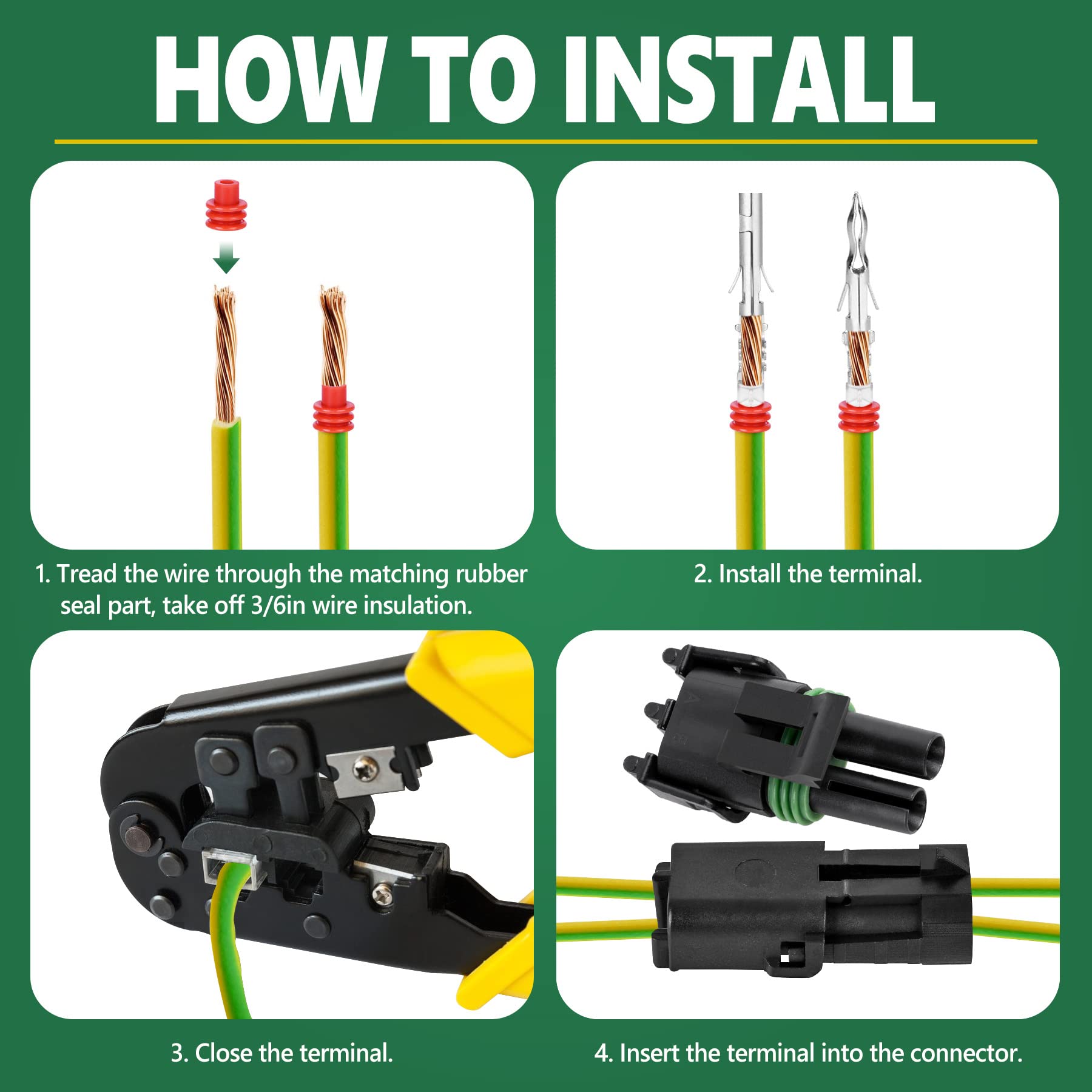 Kikerike 286Pcs 25 Kits Waterproof Automotive Electrical Connectors 2 Male&Female Pin 22-14Awg Wire Harness Spark Plug Connector Terminals Plug Kit Car