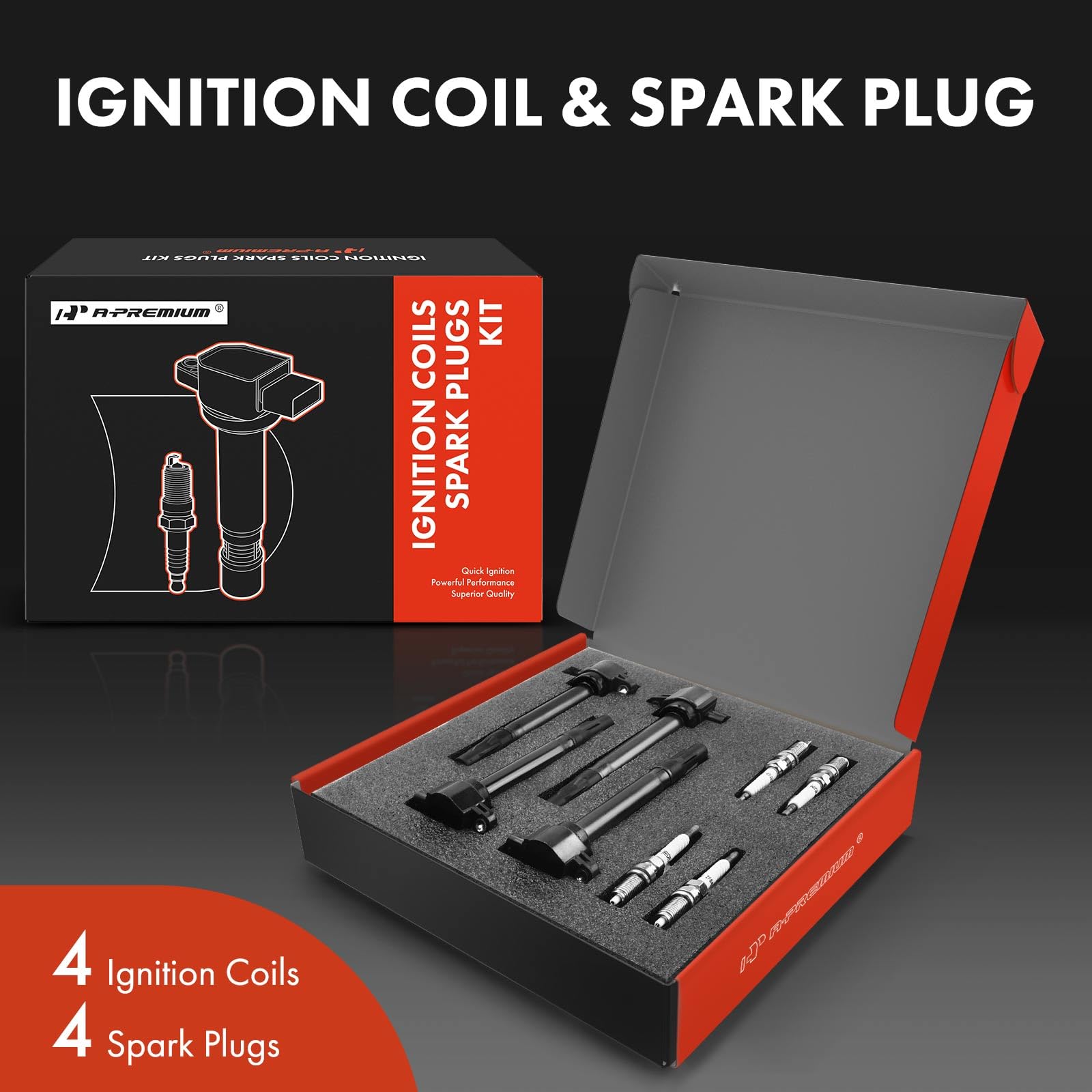 A-Premium Set of 4 Ignition Coil Pack and Iridium Spark Plugs Compatible with Jeep Compass 2007-2017 Patriot & Dodge Journey Ave