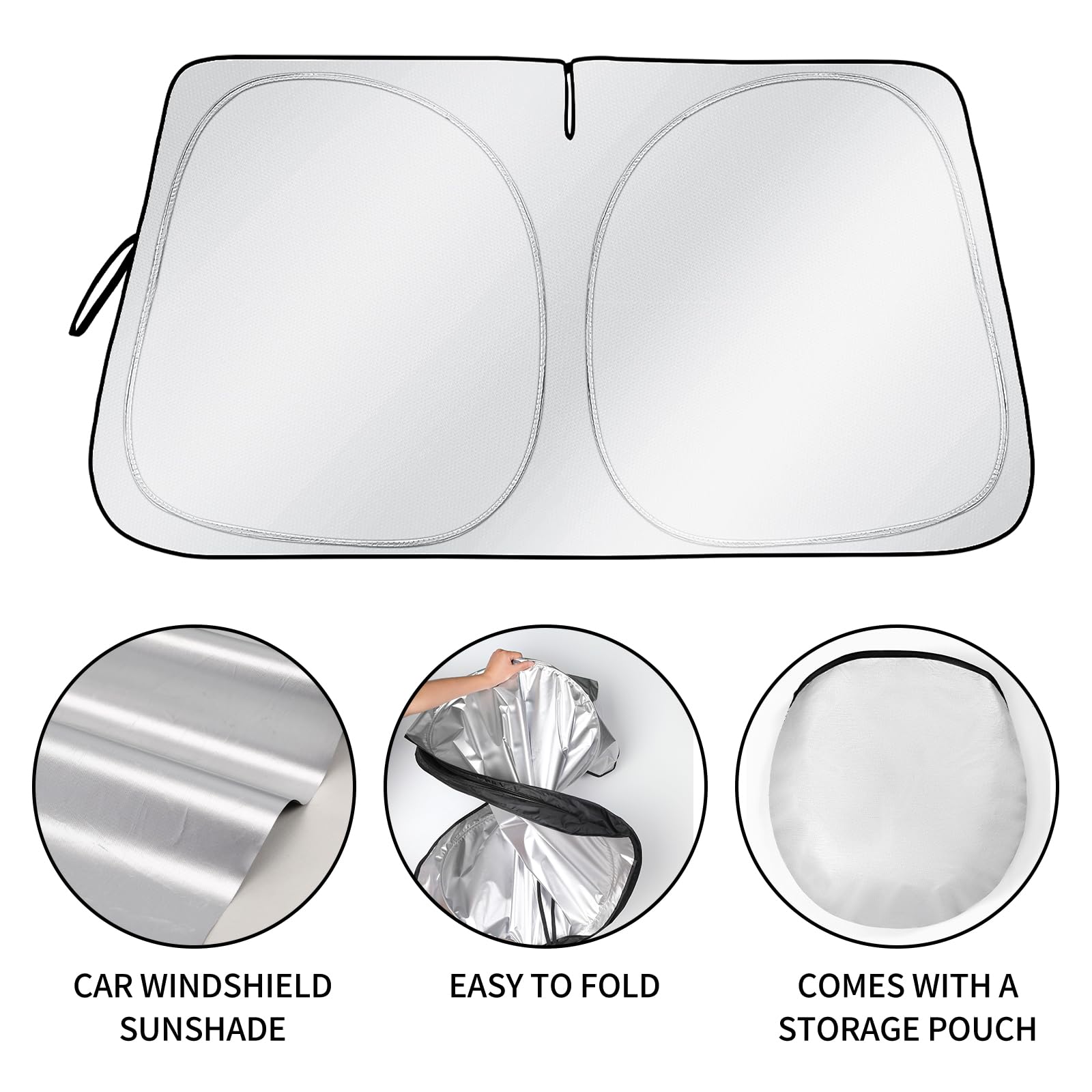 Windshield Sun Shade - Car Sun Shade with Storage Pouch, Foldable Sun Shade for Car Window Reflect UV Sun and Heat Fits Small Se