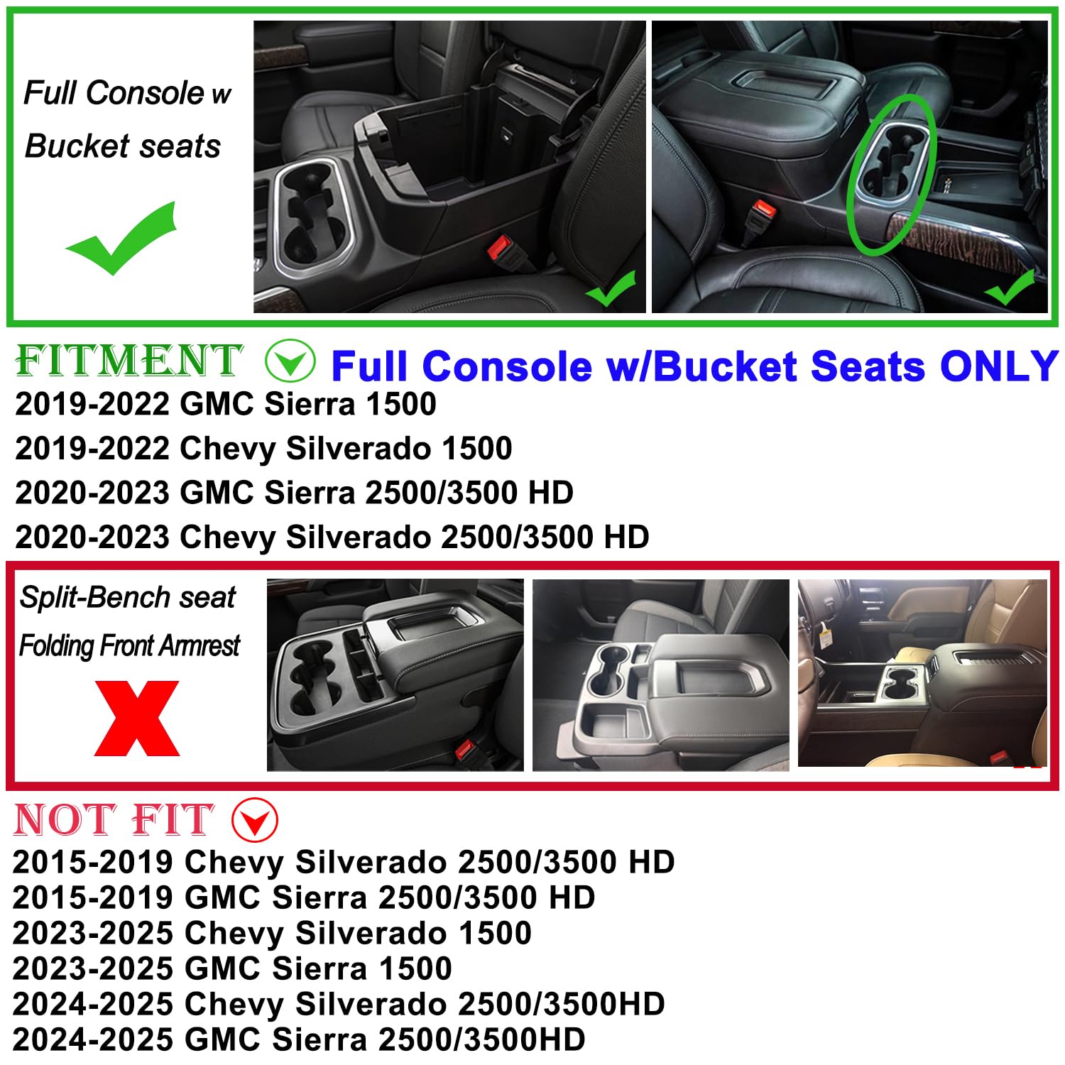 Jkcover Full Size Center Console Organizer Tray Compatible With (2019-2022) Chevy Silverado/Gmc Sierra 1500 And (2020-2023) Silv