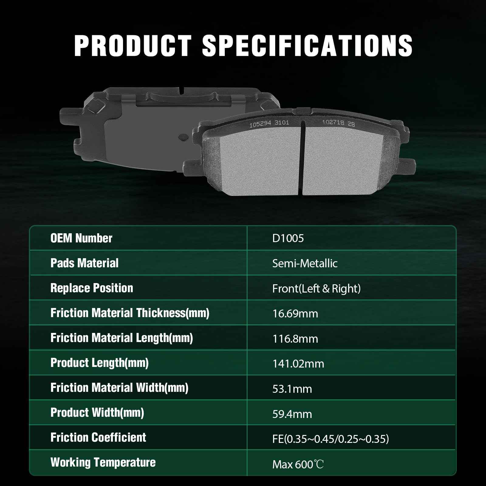 Automuto 4Pcs Front Semi-Metallic Disc Brake Pads Set D1005 For Lexus Rx330 2004-2006,For Lexus Rx350 2007-2009,For Toyota For H