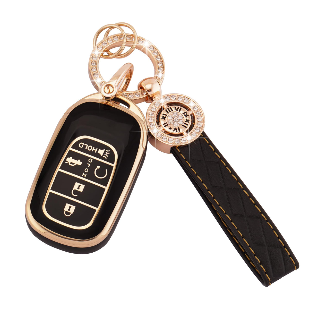 EKALA Honda Key Case with Leather Keychain, 5 Button Soft TPU Shells for 2023-2024 Honda Civic Accord Pilot CR-V HR-V Smart Key 