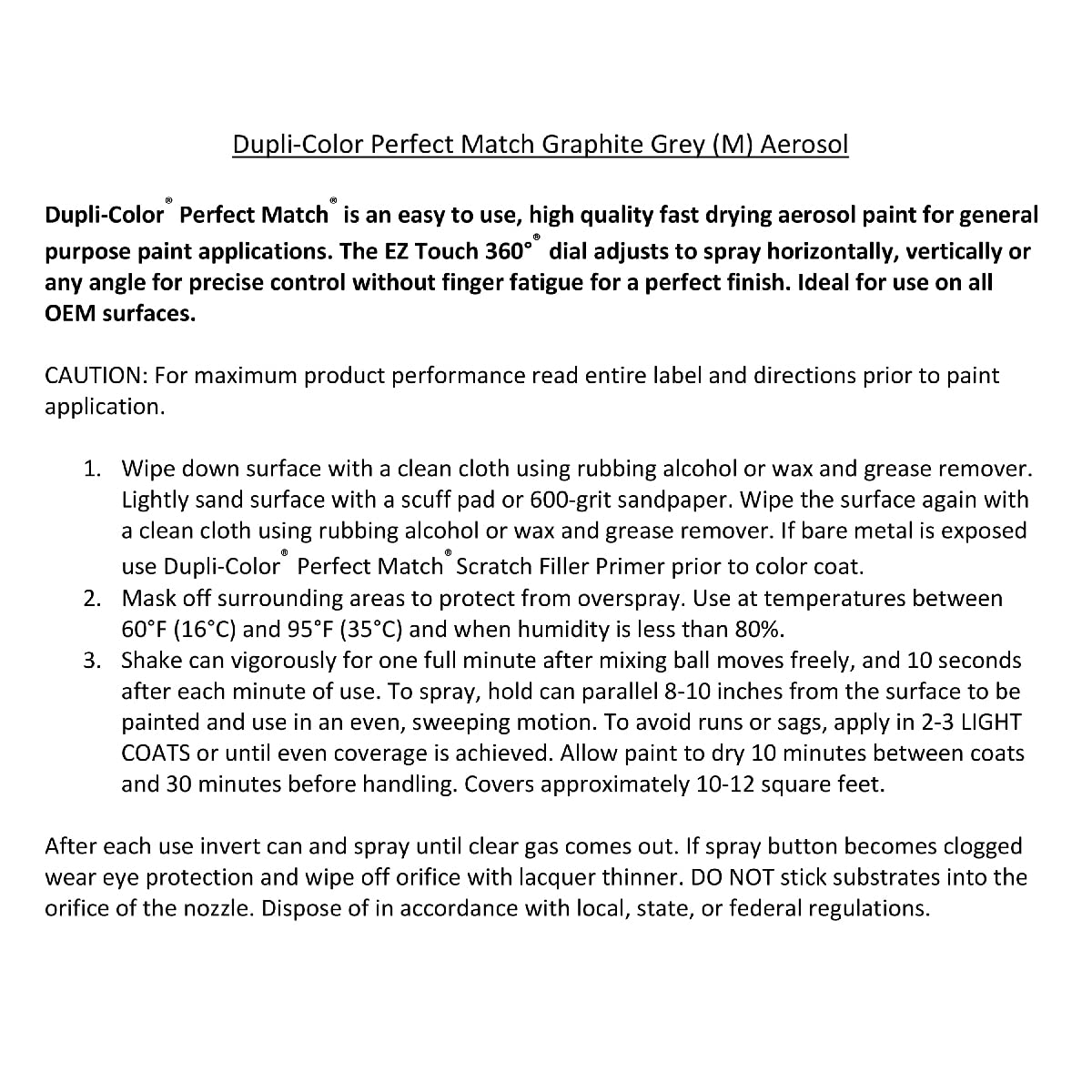 Dupli-Color Ebha09287 Perfect Match Automotive Spray Paint “ Honda Graphite Grey Metallic, Nh91M “ 8 Oz. Aerosol Can