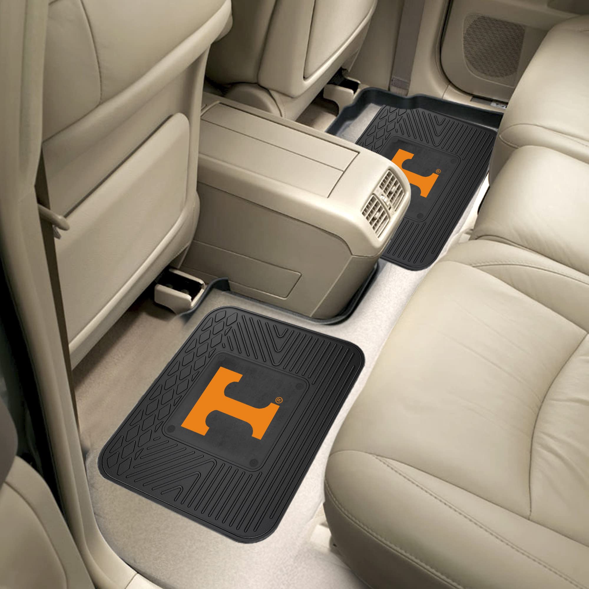 FANMATS 39384 University of Tennessee 4-pc Vinyl Car Mat Set | Black | Front & Rear Car Mats | T Primary Logo