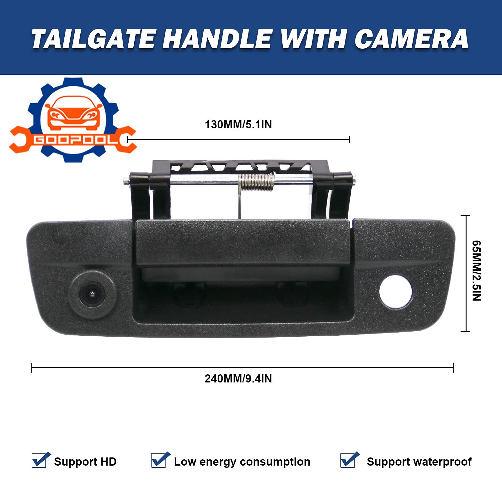 Tailgate Handle Backup Camera Rear View Compatible With 2009-2017 Dodge Ram 1500 2500 3500(Rca Connector)