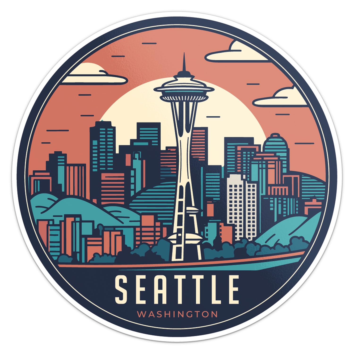 Seattle City Sticker - Waterproof Vinyl Decal for Car Bumper, Laptop, Water Bottle, Wall, and Window, Size - 5'' Longer Side