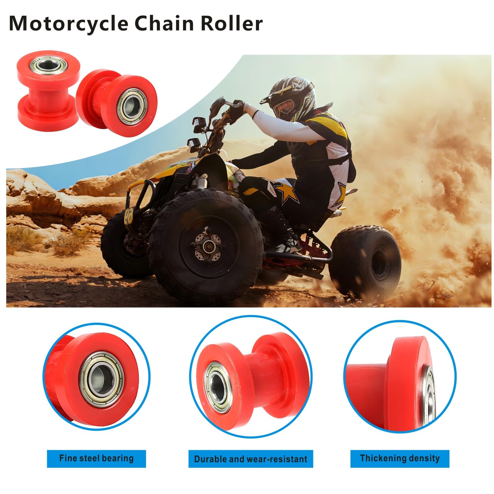 Motcoda 8Mm And 10Mm Chain Roller Pulley Tensioner Wheel Guide Per For Motorcycle Mini Bike Atv 125Cc 140Cc 160Cc Ssr Xr125 Klx110 Crf50 Pitster Pit Dirt Bike Parts (Red)