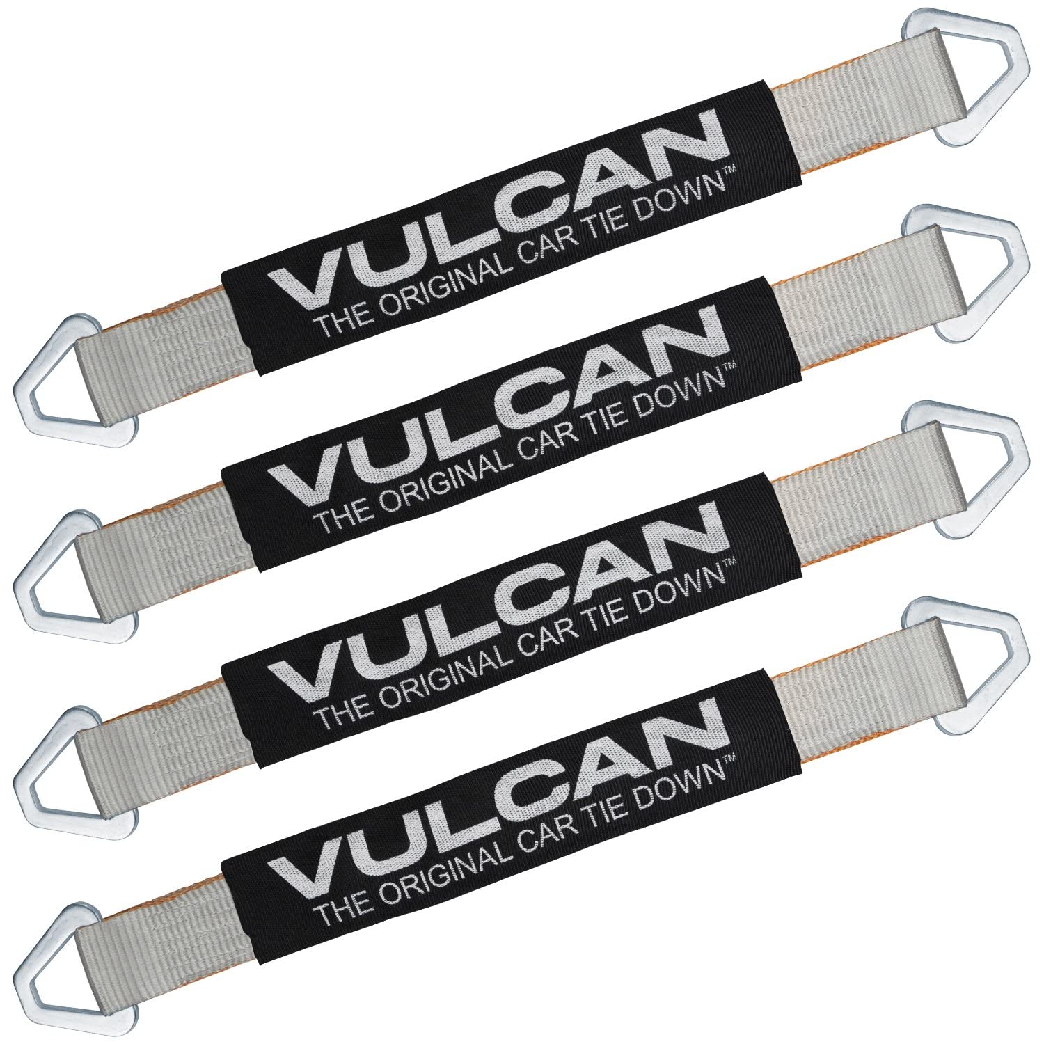Vulcan Car Tie Down Axle Strap With Wear Pad - 2 Inch X 22 Inch - 4 Pack - Silver Series - 3,300 Pound Safe Working Load