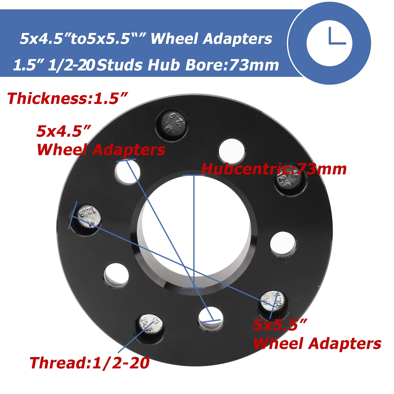 EZISOE 5x4.5 to 5x5.5 Wheel Adapters, 1.5 Inch Conversion, Black Aluminum, Model EO25191, Fits Wrangler, Cherokee, Liberty