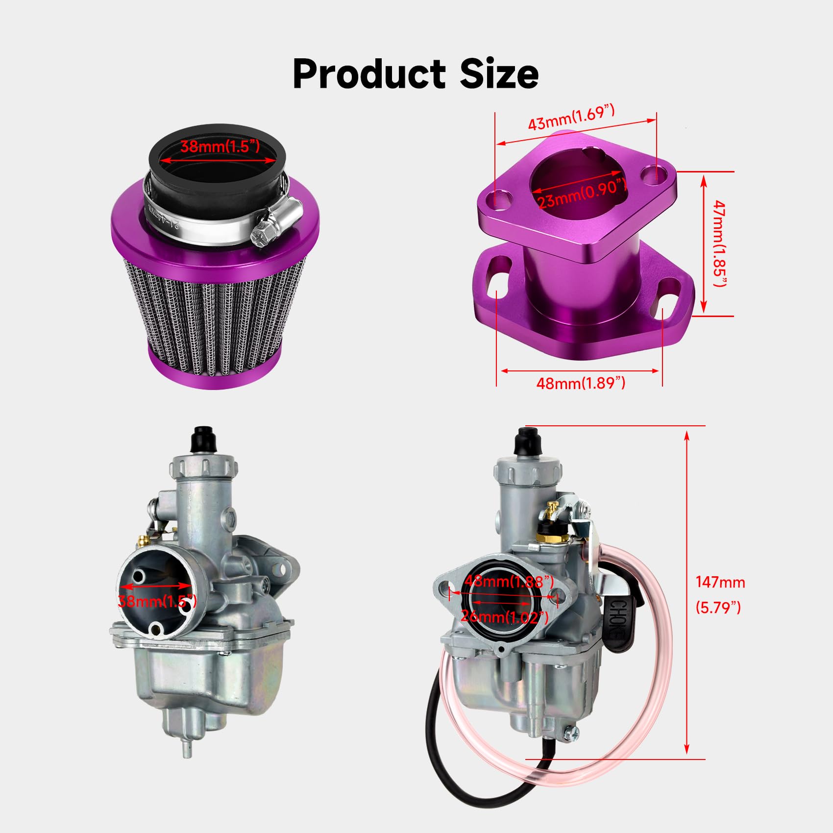 FVRITO VM22 26mm Carburetor Mini Bike Carb Kit for Predator 212 196cc 212cc Ghost 224cc 6.5HP Non Hemi Coleman CT200U CT200U-EX