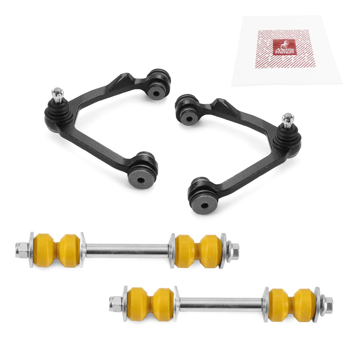 Metrix Premium Chassis Parts - 4 Pc Front L/R Upper Control Arm & Front Sway Bar Stabilizer End Link Kit Fits 97-02 Ford Expedit
