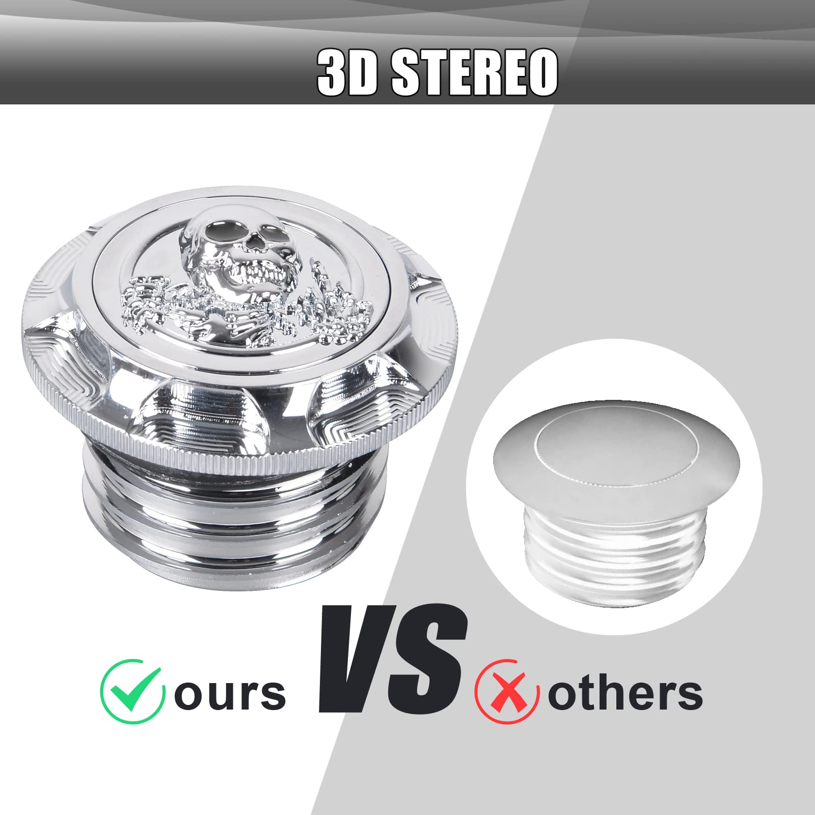 Sresk Sportster Gas Cap for Harley, 3D Skeleton CNC Aluminum Fuel Tank Cover Oil Cap For Sportster XL 1200 883 X48 Road King Sof