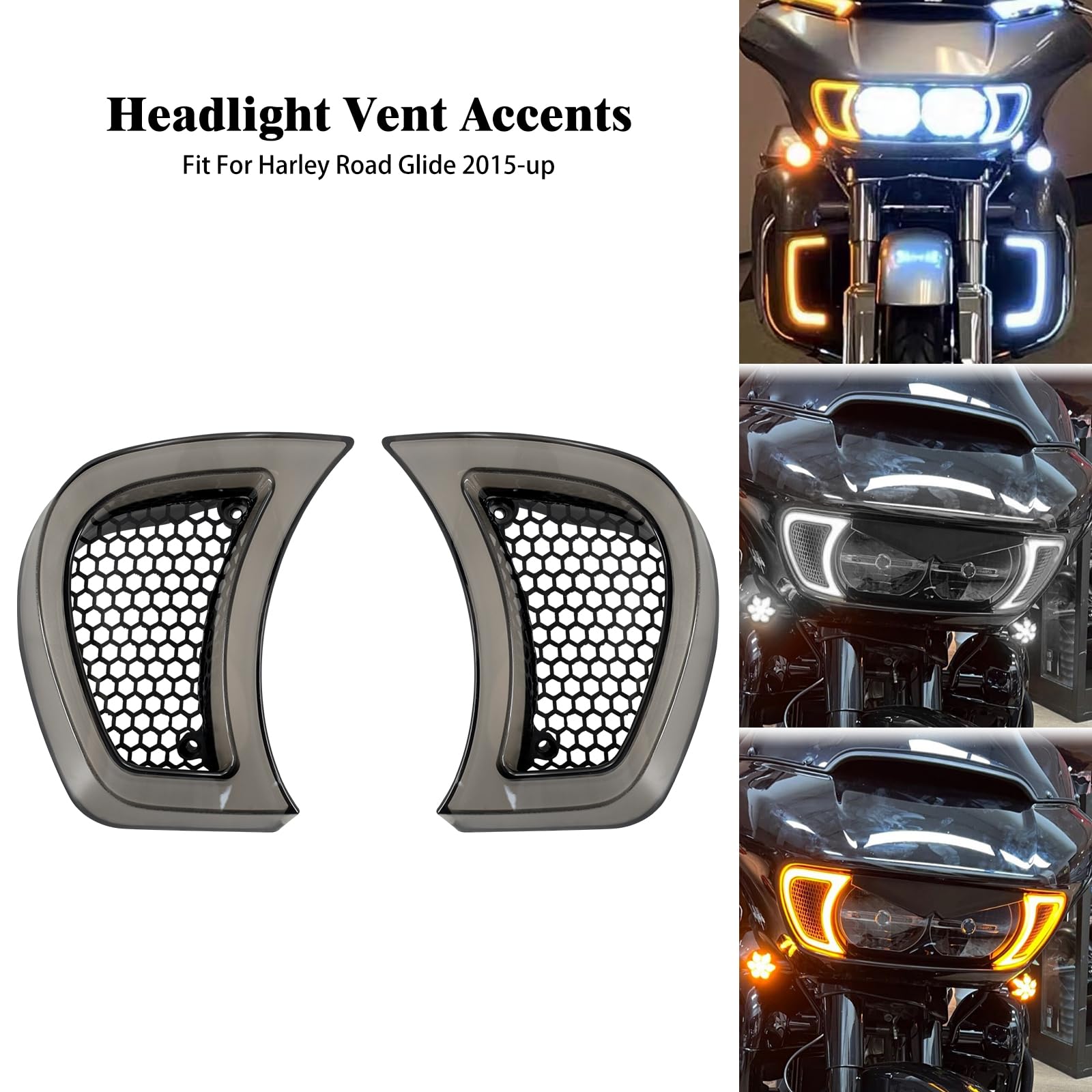 Hcmotorku Motorcycle Led Headlight Vent Accents Turn Signal Light Running Light Fit For Harley Touring Road Gilde 2015-2023 Smok