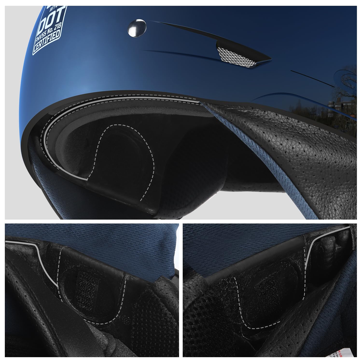 Glx M14 Open Face Motorcycle Helmet - Black, X-Large - Dot Approved