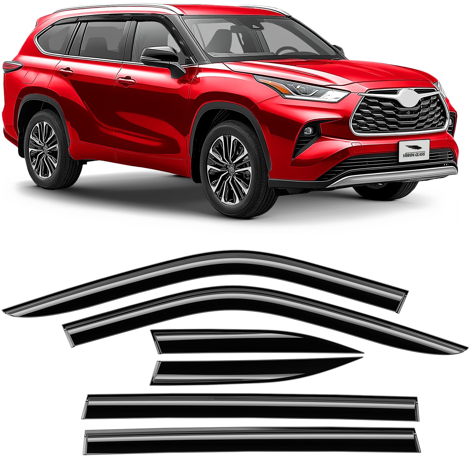 Voron Glass Tape-on Extra Durable Rain Guards for Toyota Highlander 2020-2025, Window Deflectors, Vent Window Visors, 6 Pieces -