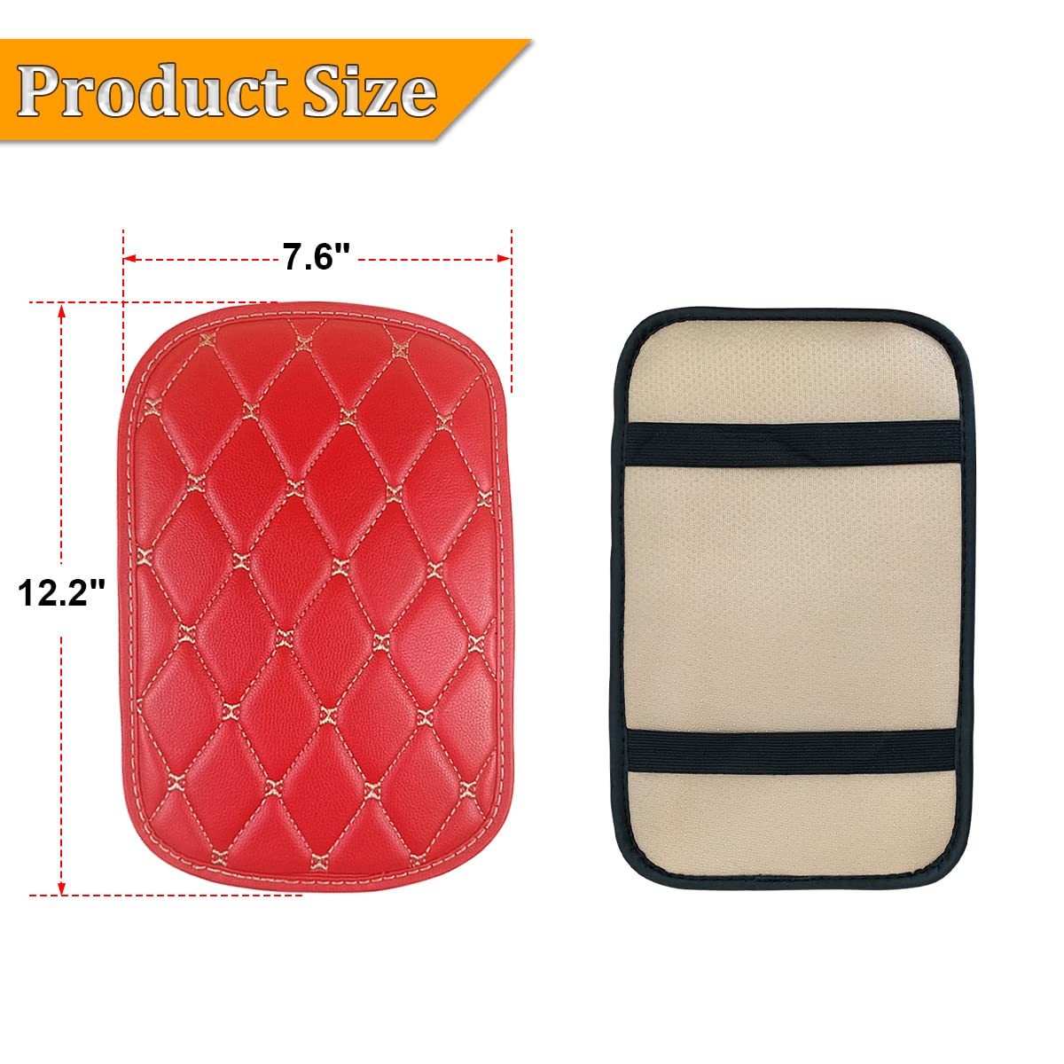 Auto Center Console Pad, Pu Leather Car Center Console Box Cushion, Non Slip Soft Armrest Seat Box Cover, Waterproof Vehicle Armrest Protector, Car Accessories For Suv, Truck, Car (Red/Beige)