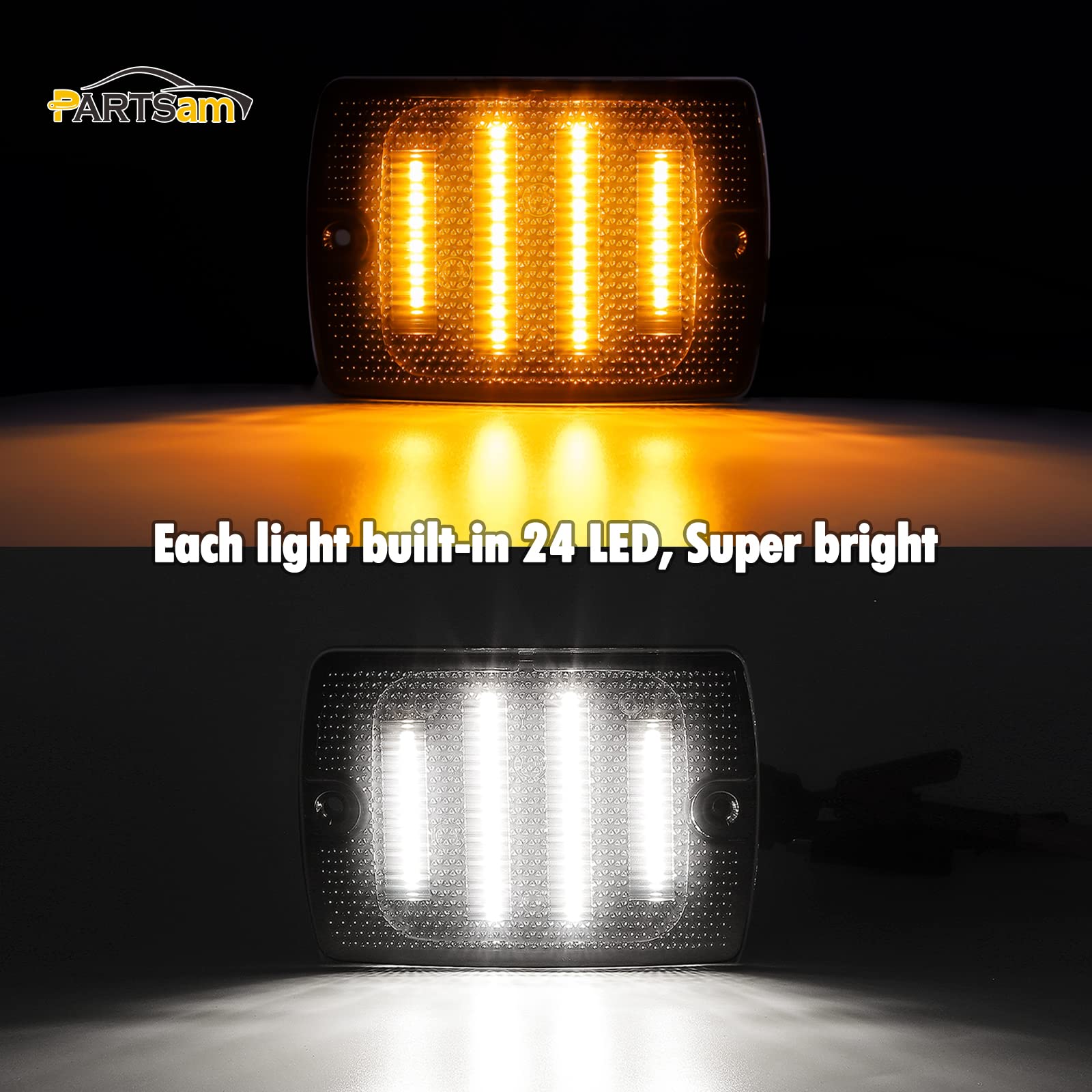 Partsam 2Pcs Front Turn Signal Lights Lamps Assembly Amber 24Led Signal Light W/White Drl Compatible With Wrangler Yj 1987-1993