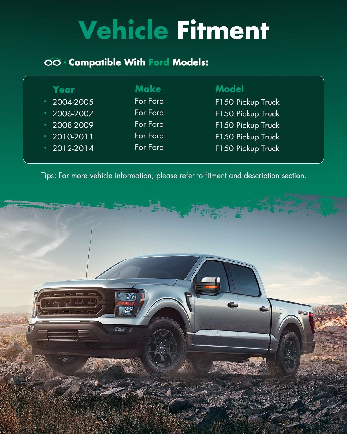 SCITOO Towing Mirror Passenger Side fit for Ford Chrome Automotive Exterior Mirror fit 2004-2014 for F-150 with Amber Turn Signa