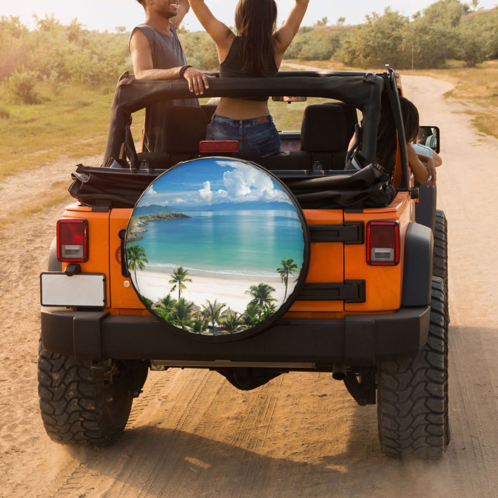 Dujiea Beach Scene Spare Tire Cover, Universal Wheel Tire Cover Dust-Proof Tire Protectors for Trailer Rv Van SUV Truck Camper a