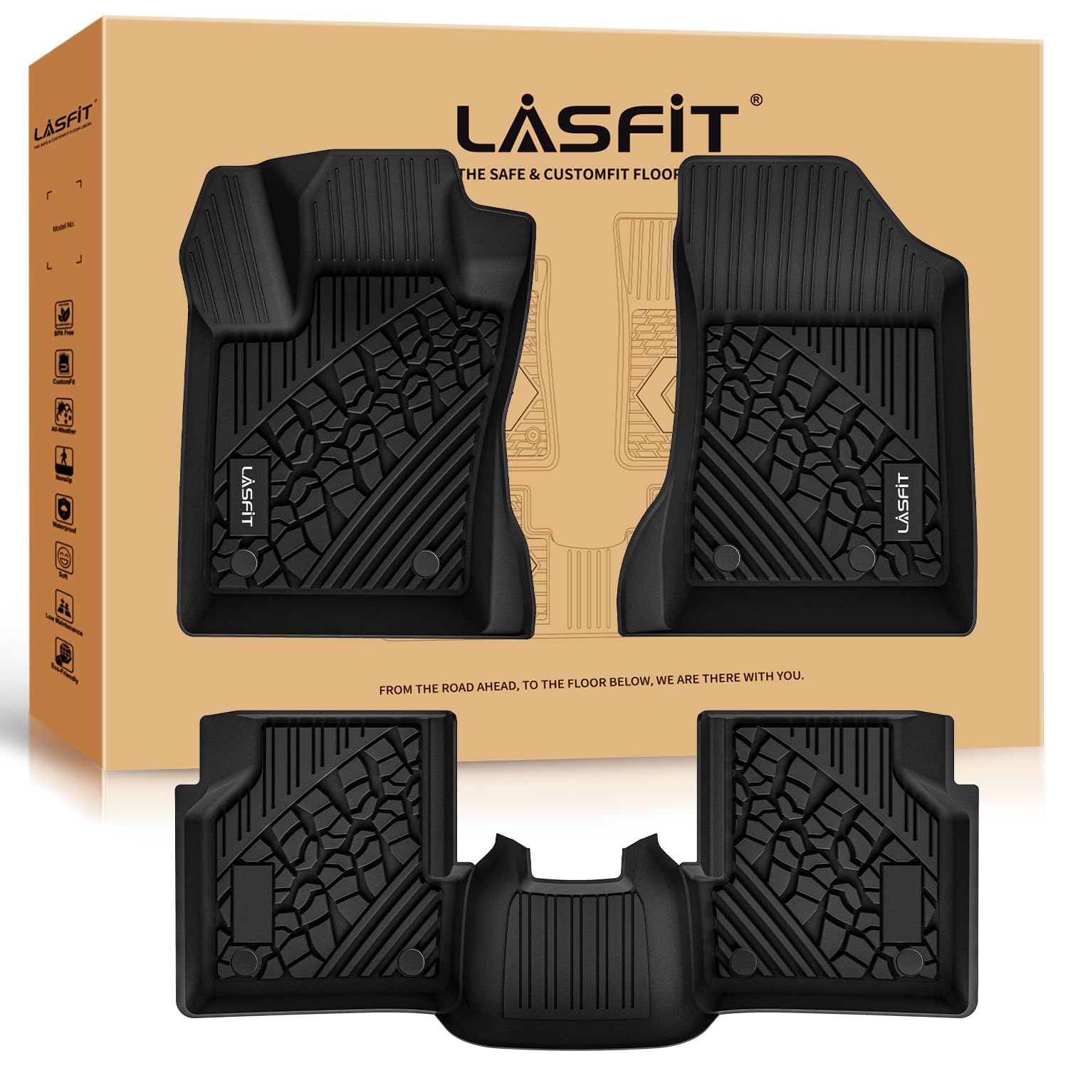 Lasfit Floor Mats For Jeep Compass 2017-2025 All Weather Tpe Custom Fit Car Mats Floor Liners 1St & 2Nd Row, Black