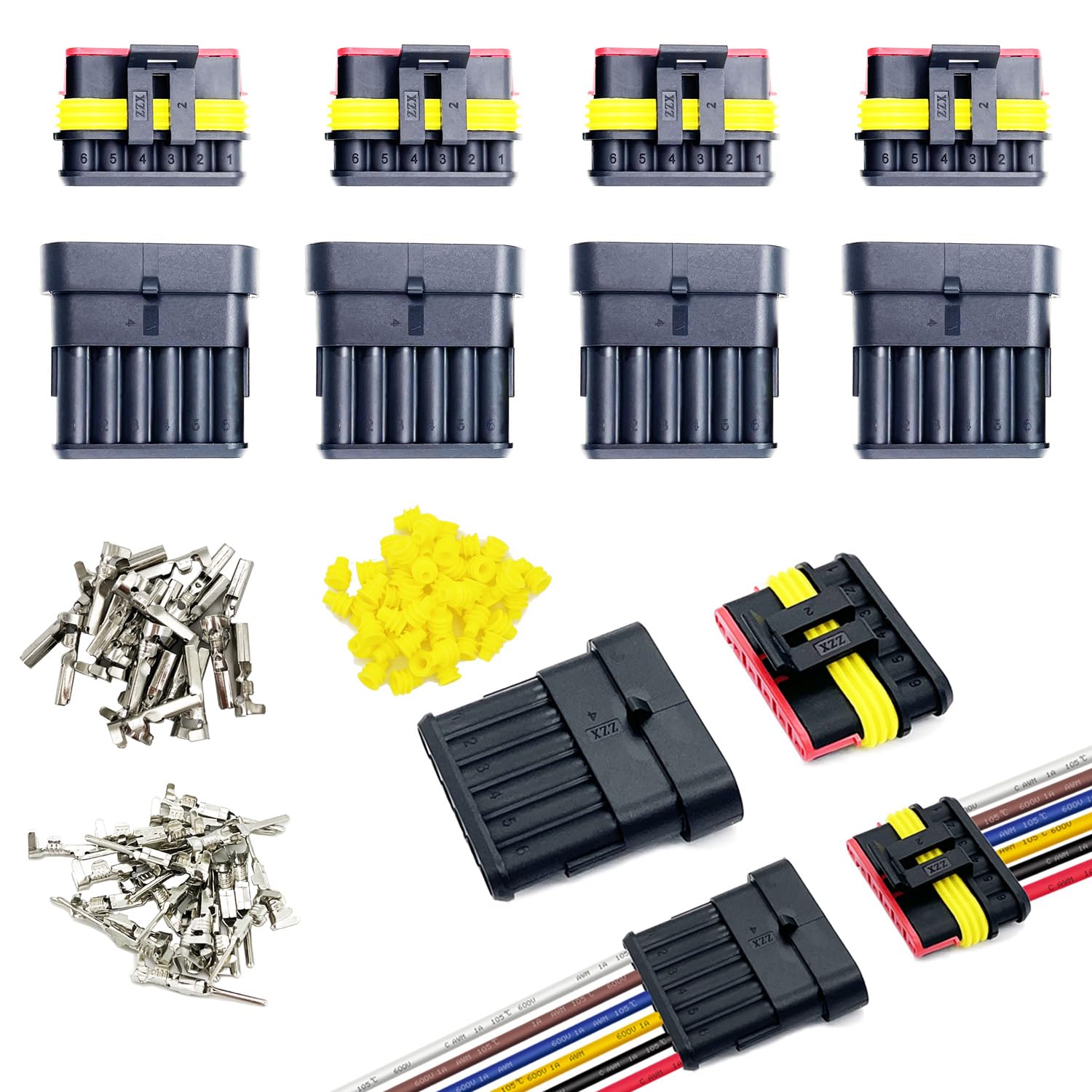 Twippo 5 Kit 6 Pin Connector Automotive Electrical Connectors Quick Connect and Disconnect 6 Wire Connectors Waterproof Connecto