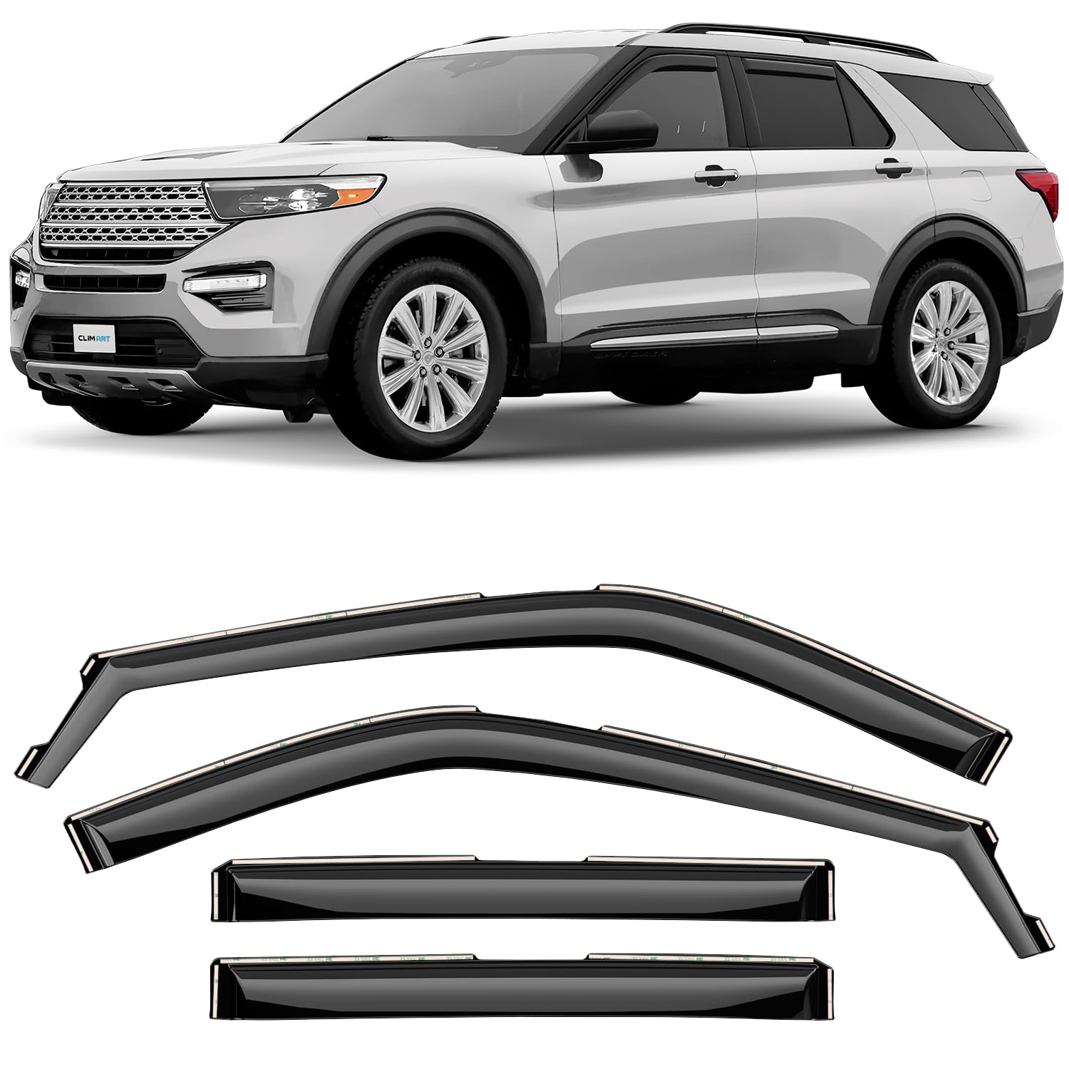 Clim Art In-Channel Incredibly Durable Rain Guards For Ford Explorer 2020-2025, Original Window Deflectors, Vent Window Visors,