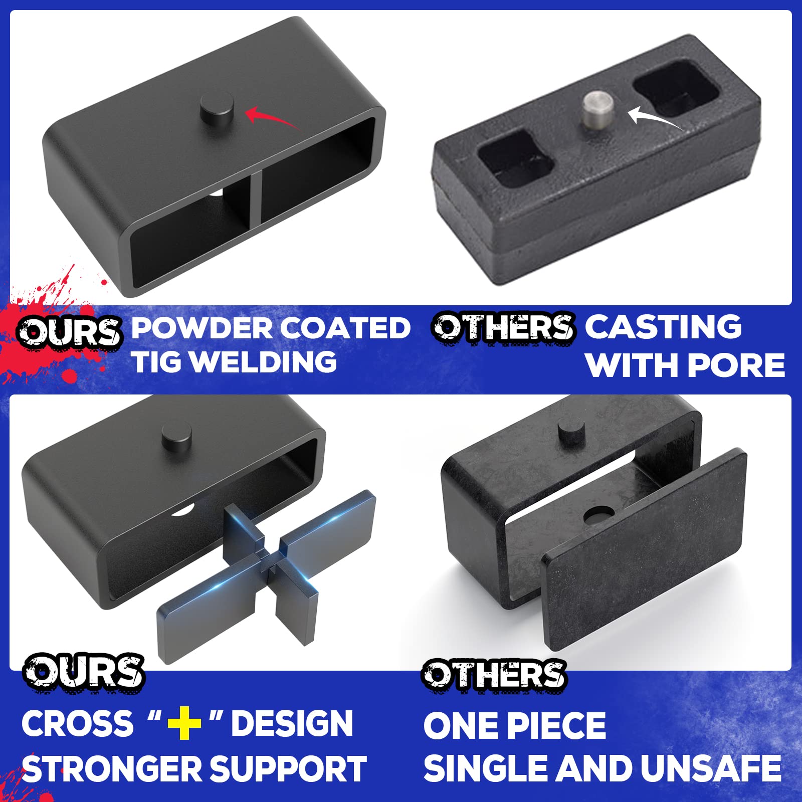 Ksp 2 '' Lift Block For Chevy Silverado & Gmc Sierra 1500Hd 2500Hd 3500Hd 2000-2010, 2Inch Rear Leveling Kit With Square U-Bolts