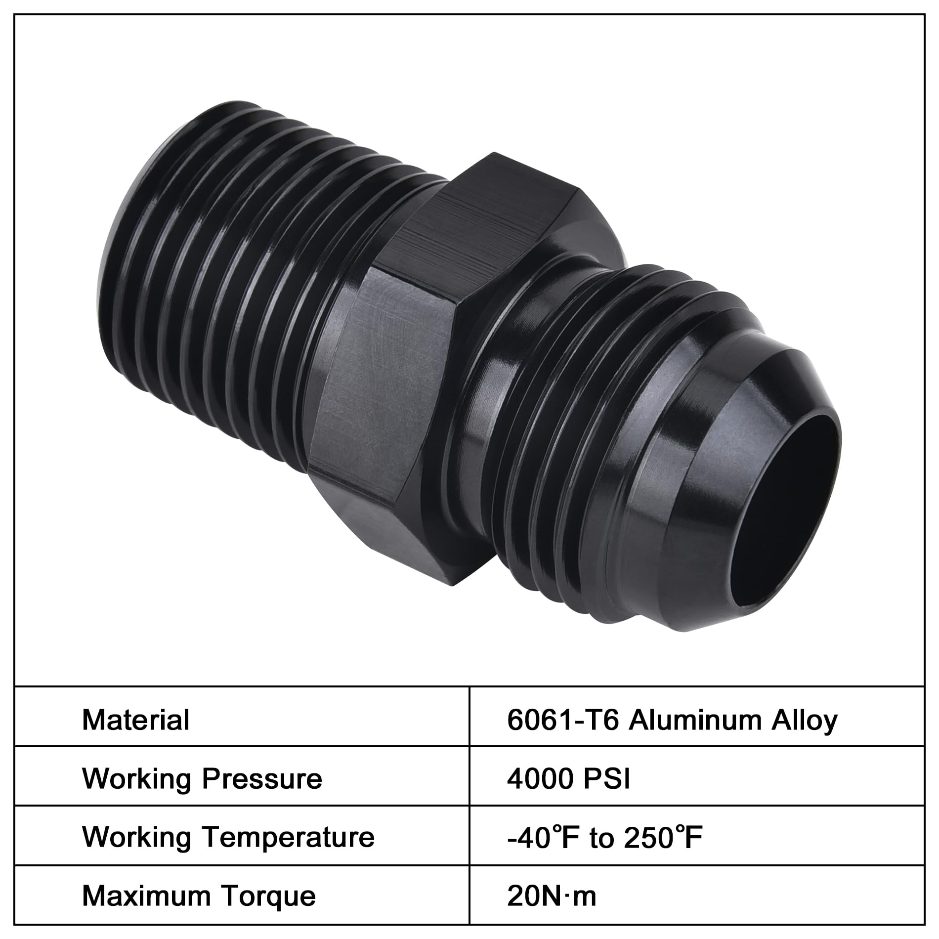 Evil Energy 8An Male Flare To 3/8'' Npt Pipe Fitting Adapter Aluminum Straight Black
