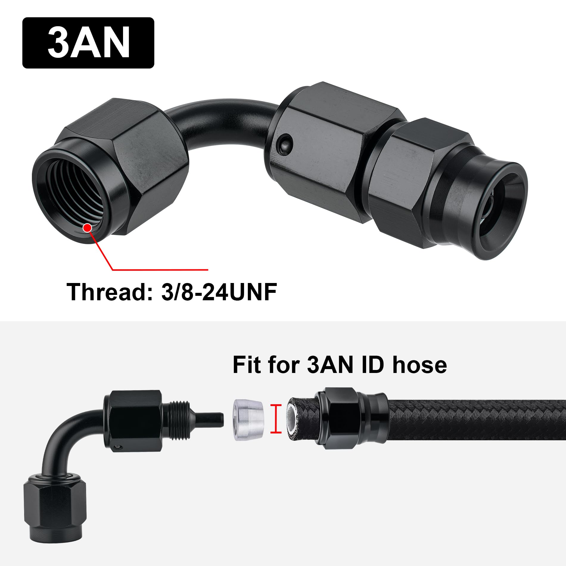 Evil Energy 3An Ptfe Hose End Fitting 90 Degree Black For Ptfe Hose Only 2Pcs