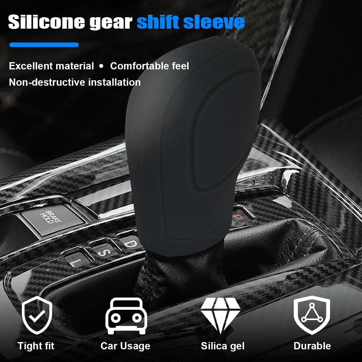 Aicel 2 Pcs Car Gear Shift Knob Cover, Elastic Silicone Car Automatic Shift Protector Cover, Universal Anti-Slip Auto Knob Gear