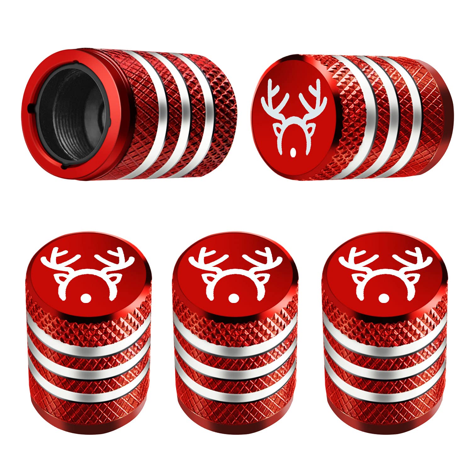 Tire Valve Stem Cap Cover - (5 Pack) Tire Air Cap Corrosion Resistant Christmas Reindeer Antler Antlers Auto Accessories Decorat