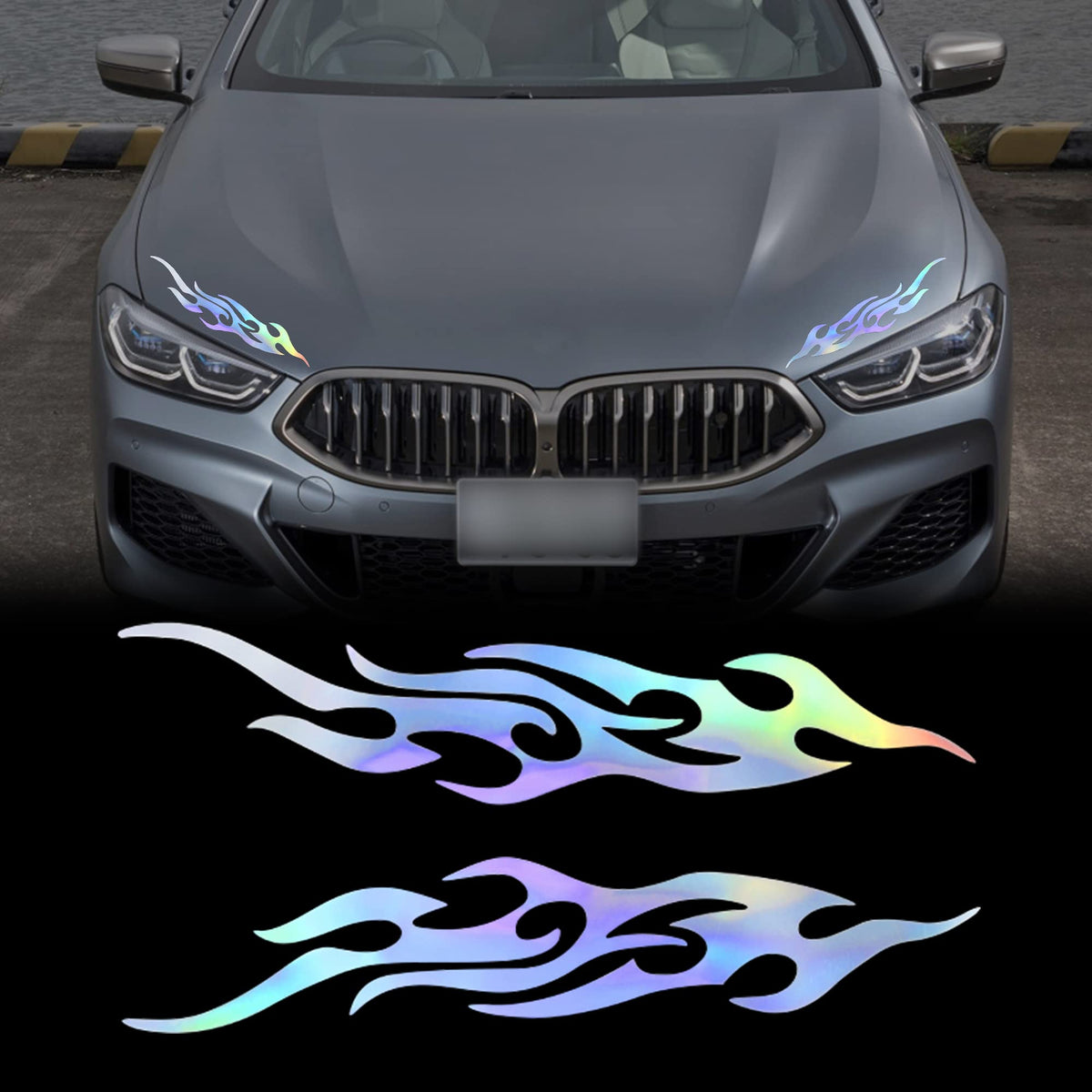 TOMALL 2 Pcs 40cm Flame Reflective Sticker for Car Flame Racing Sports Stripe Decal for Golf Cart Vinyl Waterproof Decal Decorat