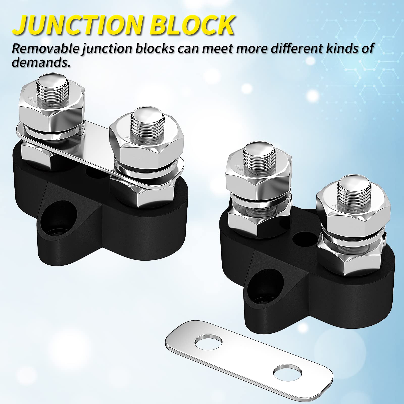 Joinfworld 5/16" Bus Bar 12V 200A Battery Wire Power Distribution Terminal Block M8 Dual Studs Junction Block Post Positive&Negative Busbar For Auto Car Marine Boat