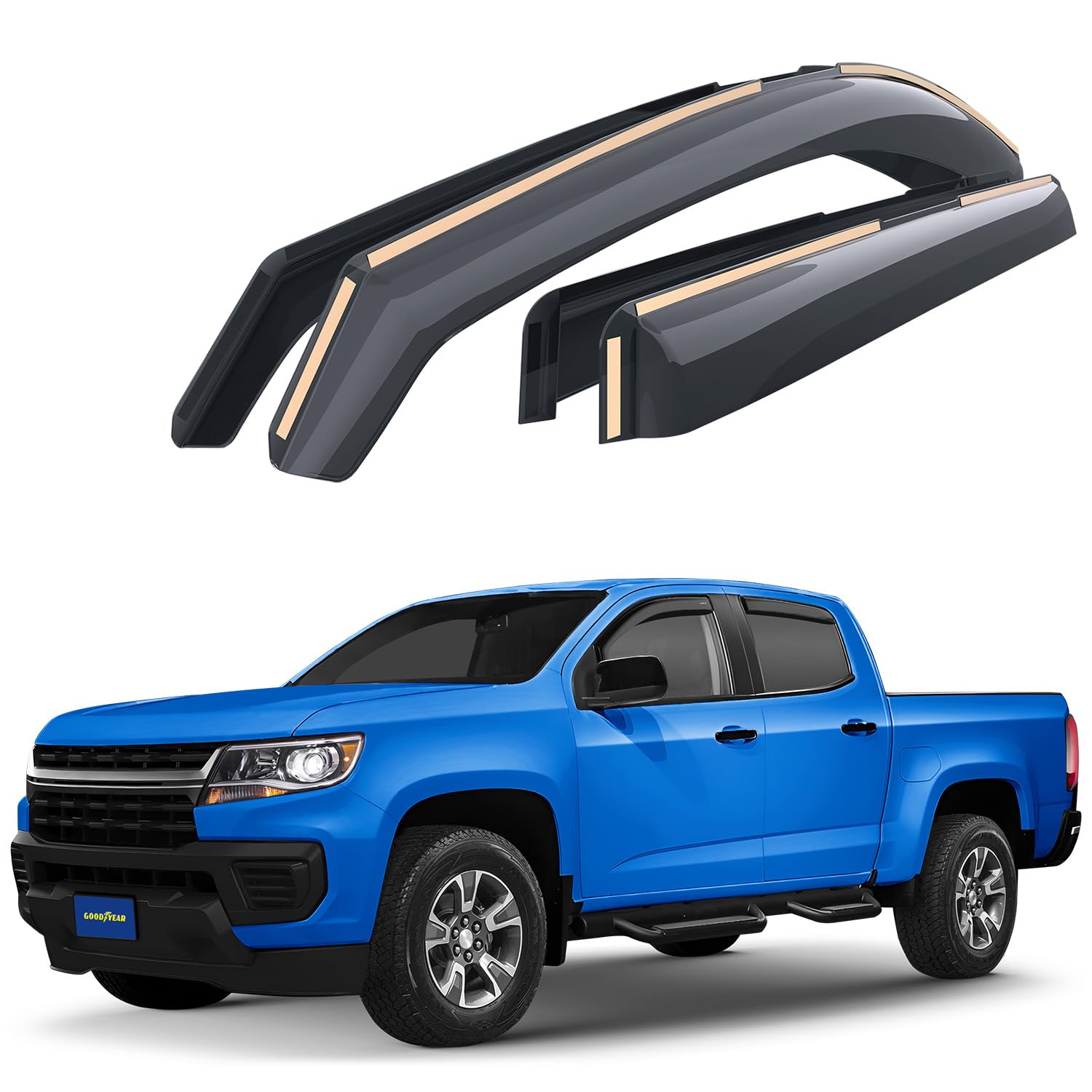 Goodyear Shatterproof In-Channel Window Deflectors For Trucks Chevrolet (Chevy) Colorado/Gmc Canyon 2015-2022 Crew Cab, Rain Gua