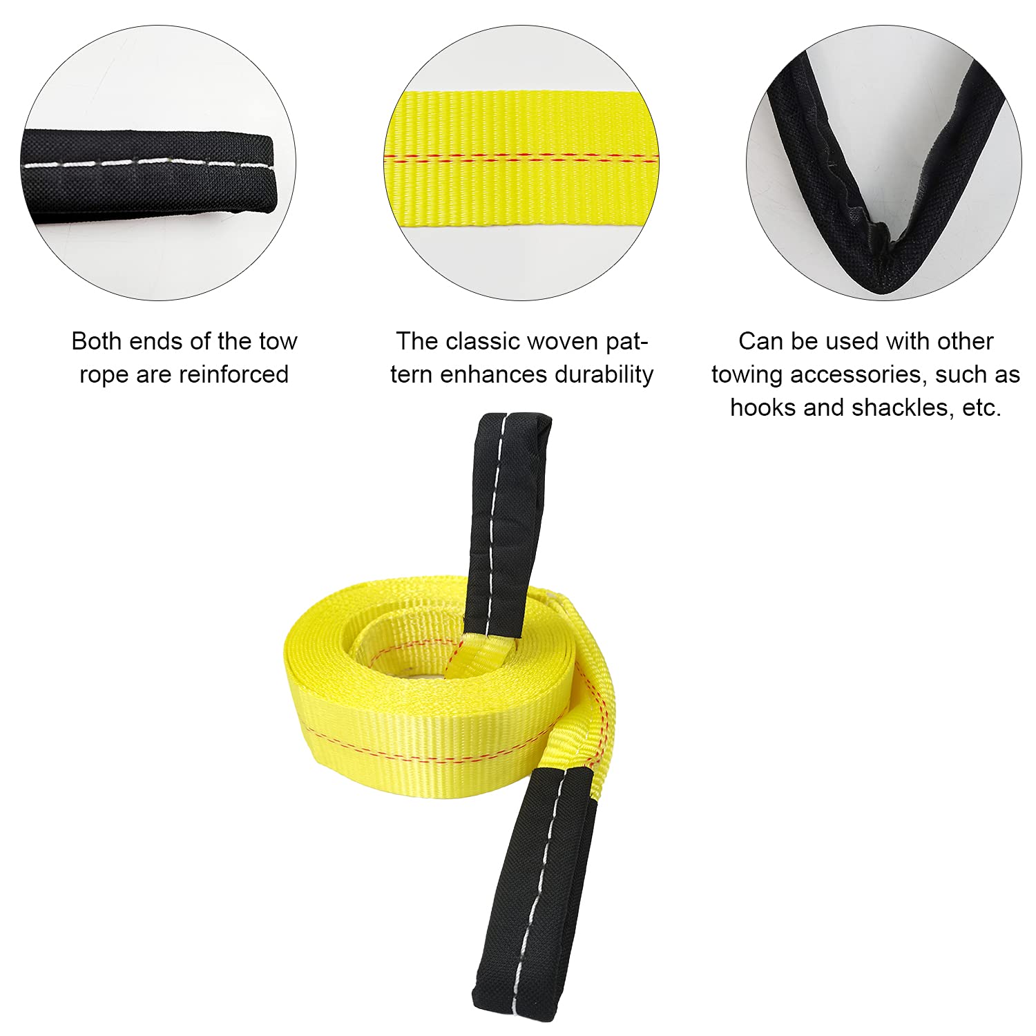 KJE Tow Strap with Reinforced Loops 2in x 30ft Vehicle Recovery Rope 10,000 lbs Pound Capacity Recovery Strap yellow2