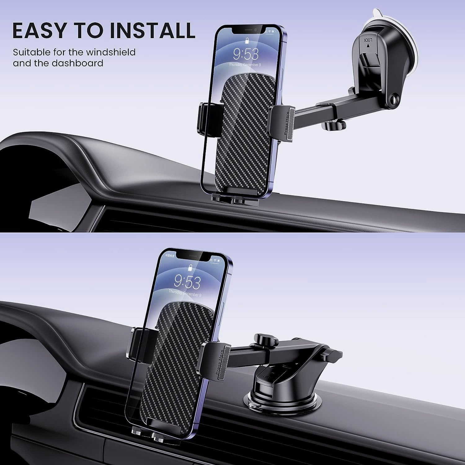 Qifutan Military-Grade Car Phone Holder - [Ultra Strong Suction] 3-in-1 Phone Mount for Dashboard, Windshield & Air Vent, Super