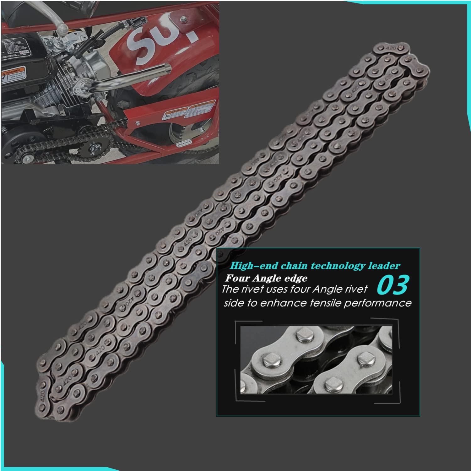 For Coleman Mini Bikes Ct200U Ct200U-Ex Bt200X Front And Rear Drive Chains 420 Chain 42 Links And 90 Links