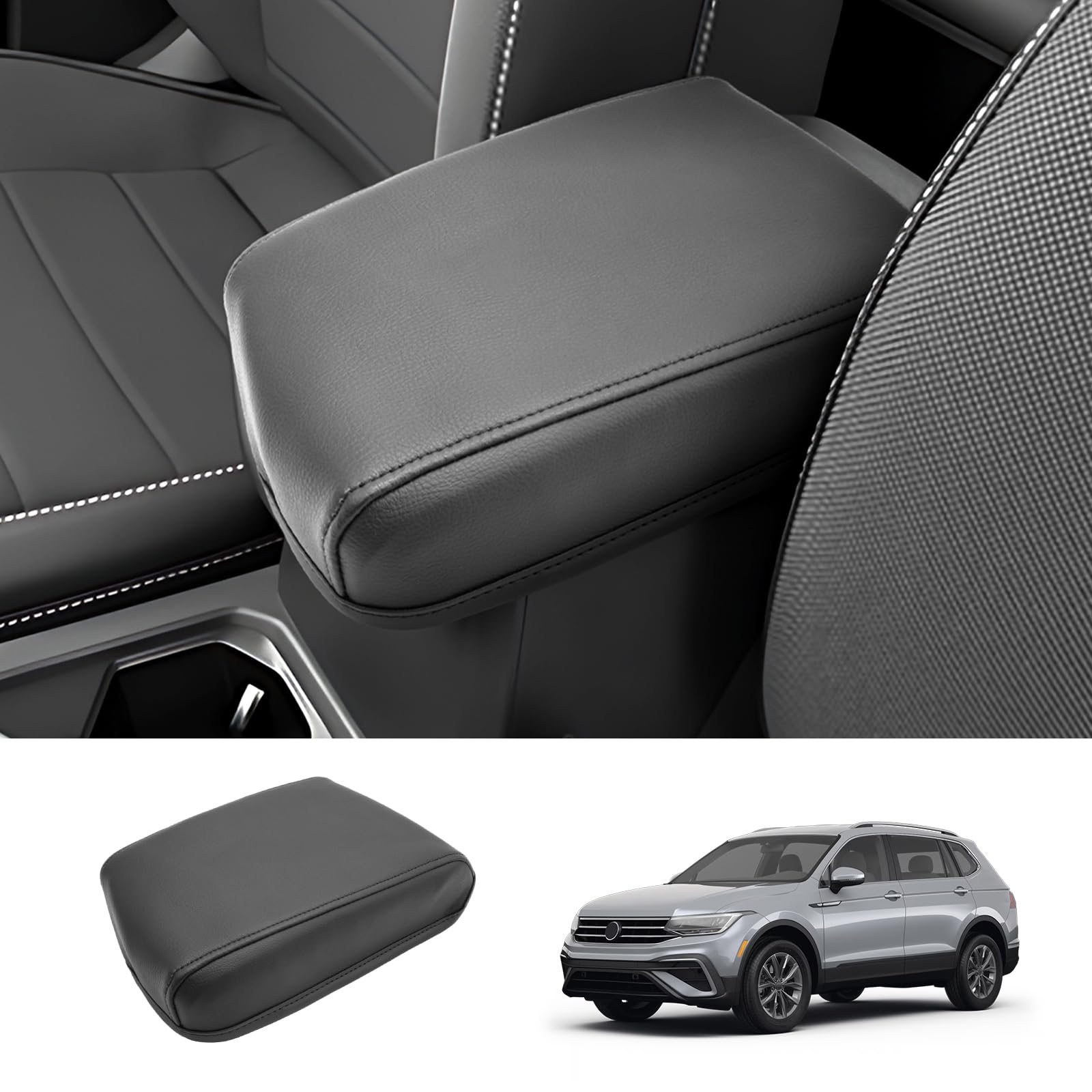 Coleya 2018-2023 2024 Tiguan Center Console Cover For Vw Tiguan (S/Se/Se R-Line Black/Sel R-Line), Waterproof&Comfy Leather 2025 Tiguan Console Armrest Cover, 2025 2024 Tiguan Accessories (Leather)