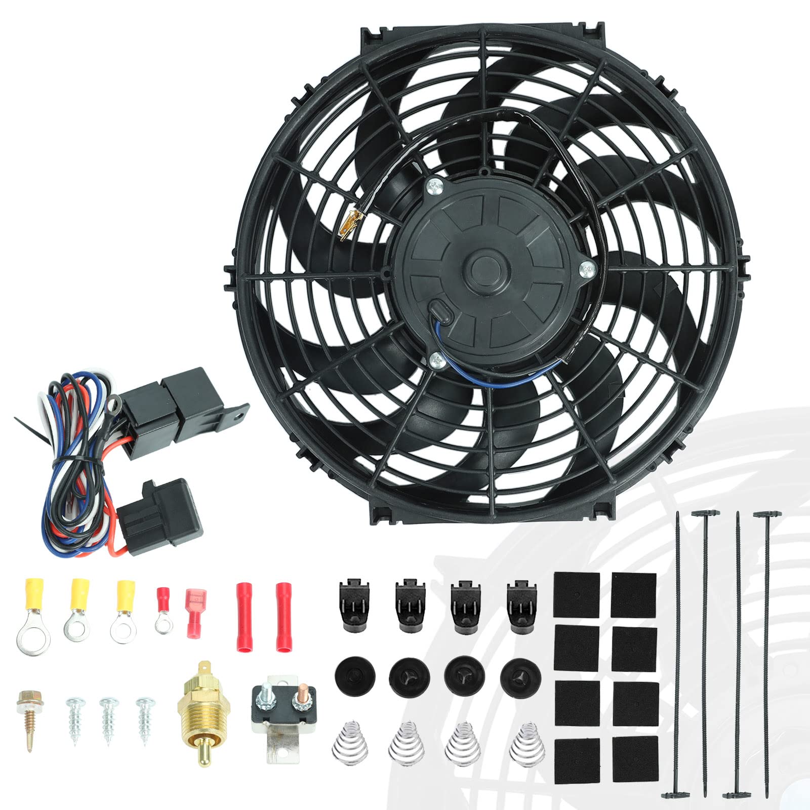 Blackhorse-Racing 12'' Universal Electric Radiator Cooling Fans + Thermostat Relay & Mount Kit
