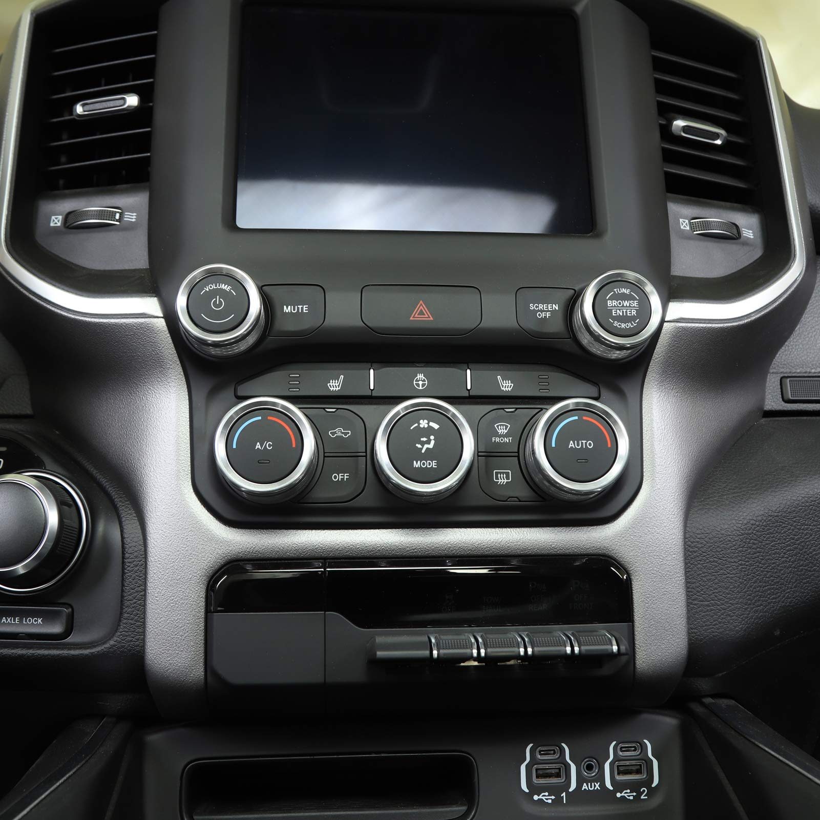 Voodonala for Dodge RAM Aluminum Center Console AC Radio Switch Knob Cover for 2018-2025+RAM Interior Accessories, 5pcs Silver