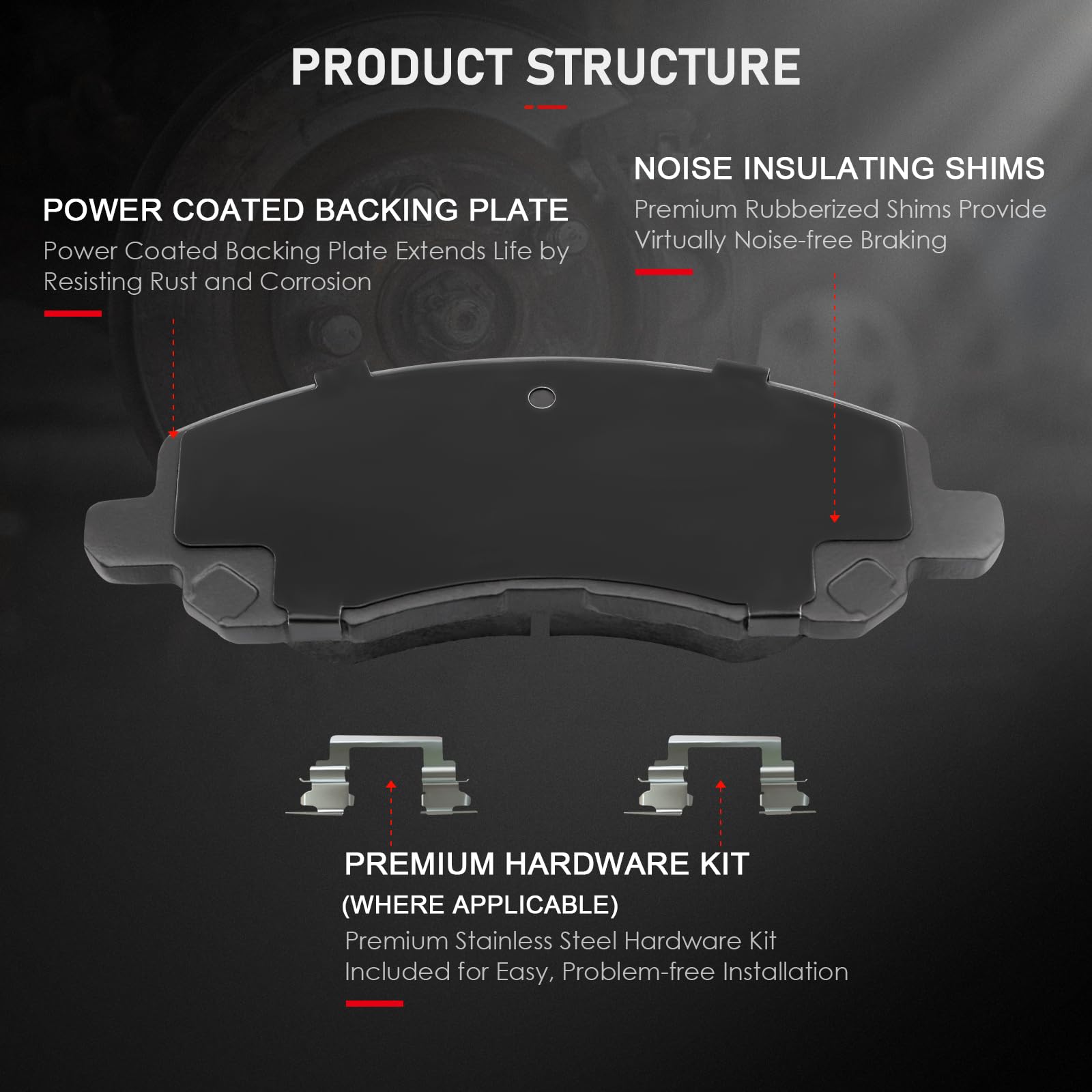 Cciyu D1285 Front Ceramic Brake Pads Kits 4Pcs Fit For Chrysler 200,Sebring,For Dodge Avenger,Caliber,Stratus,For Jeep Compass,P