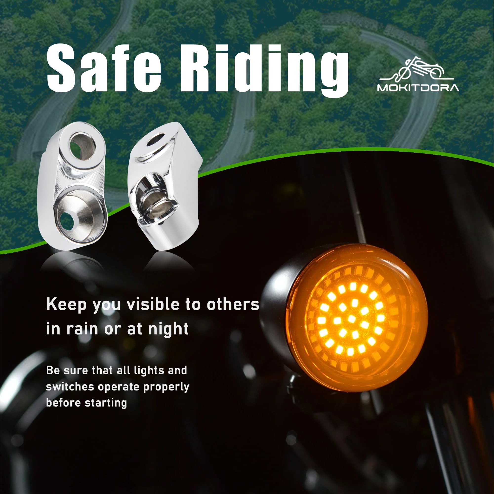 Mokitdora Dyna Sportster Front Turn Signal Relocation Kit 39Mm-49Mm Tubes Compatible With Harley Sportster Xl883 1200 Dyna Glide Fxr, Chrome