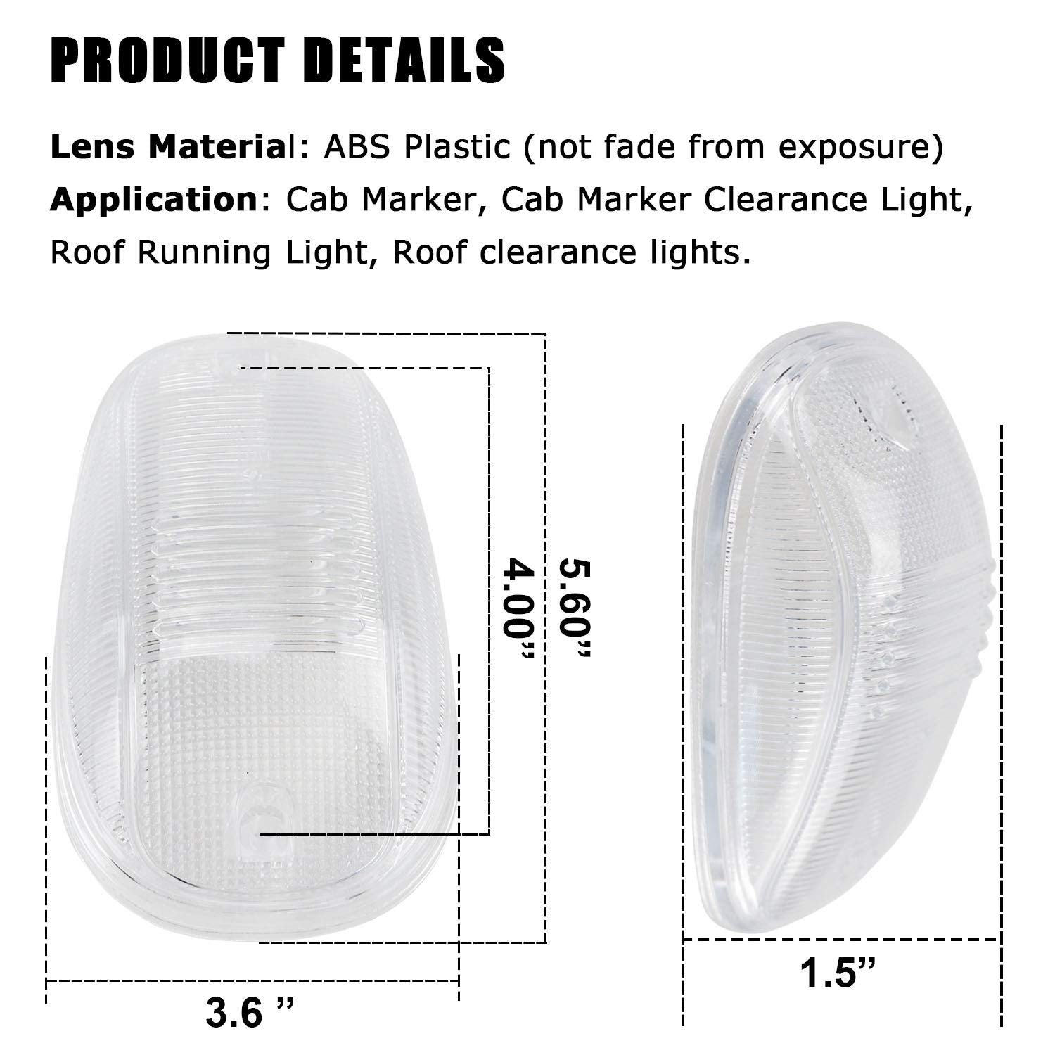 Tresound Cab Roof Marker Lights Cover For 2003-2016 Dodge Ram 1500 2500 3500 (Clear Lens)