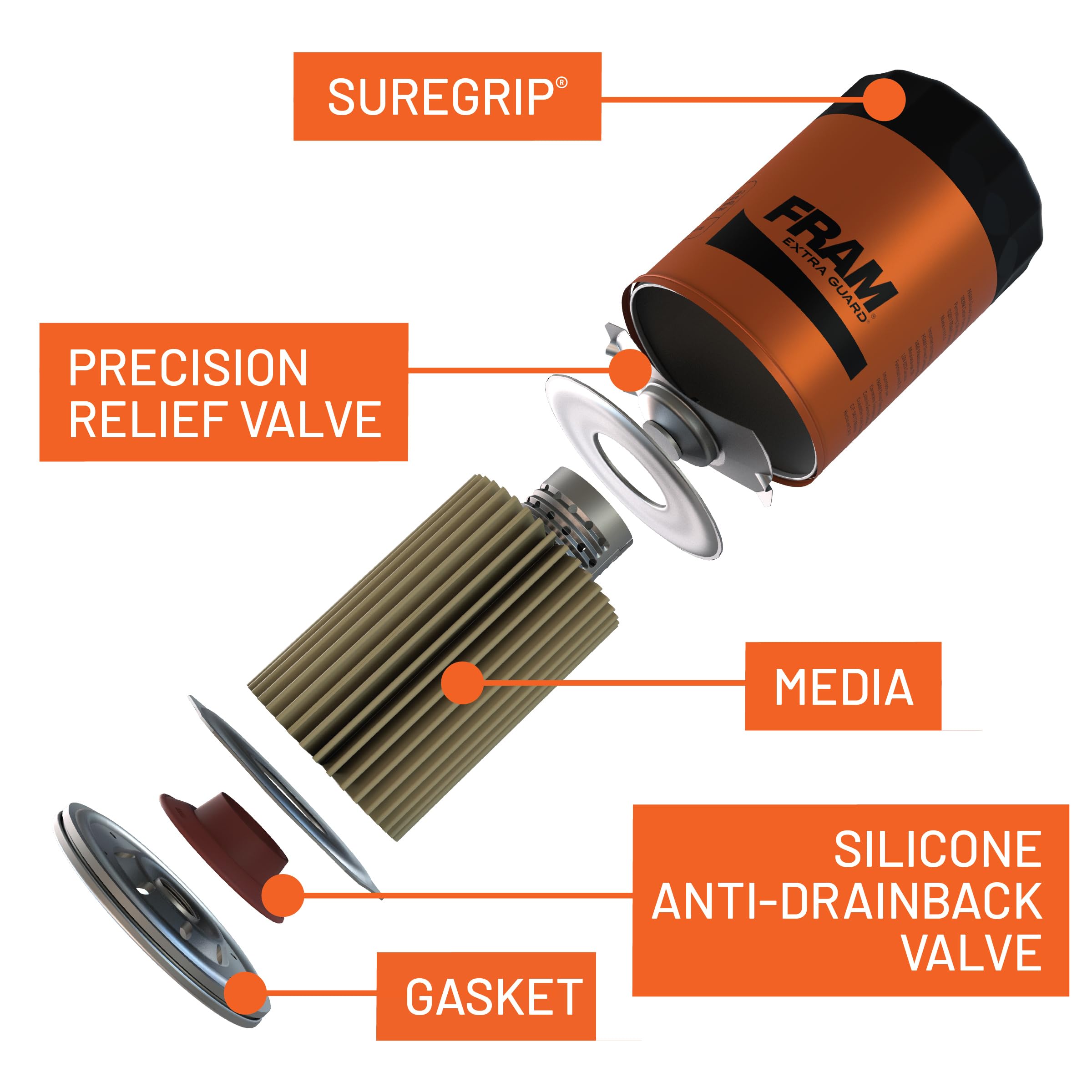 Fram Extra Guard Ph6607, 10K Mile Change Interval Spin-On Oil Filter, Black