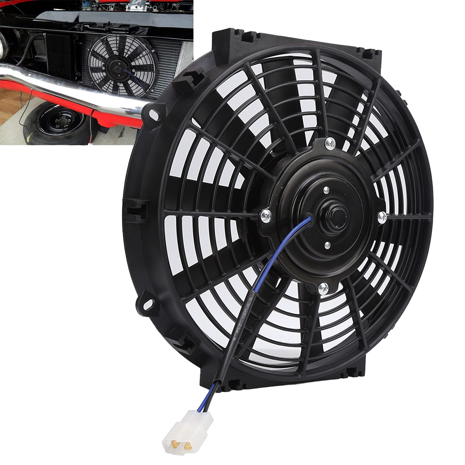 Acouto 10In Slim Electric Fan Automotive 24V Slim Electric Cooling Fan Radiator 80W 2100Rpm 10 Straight Blades Universal For Car