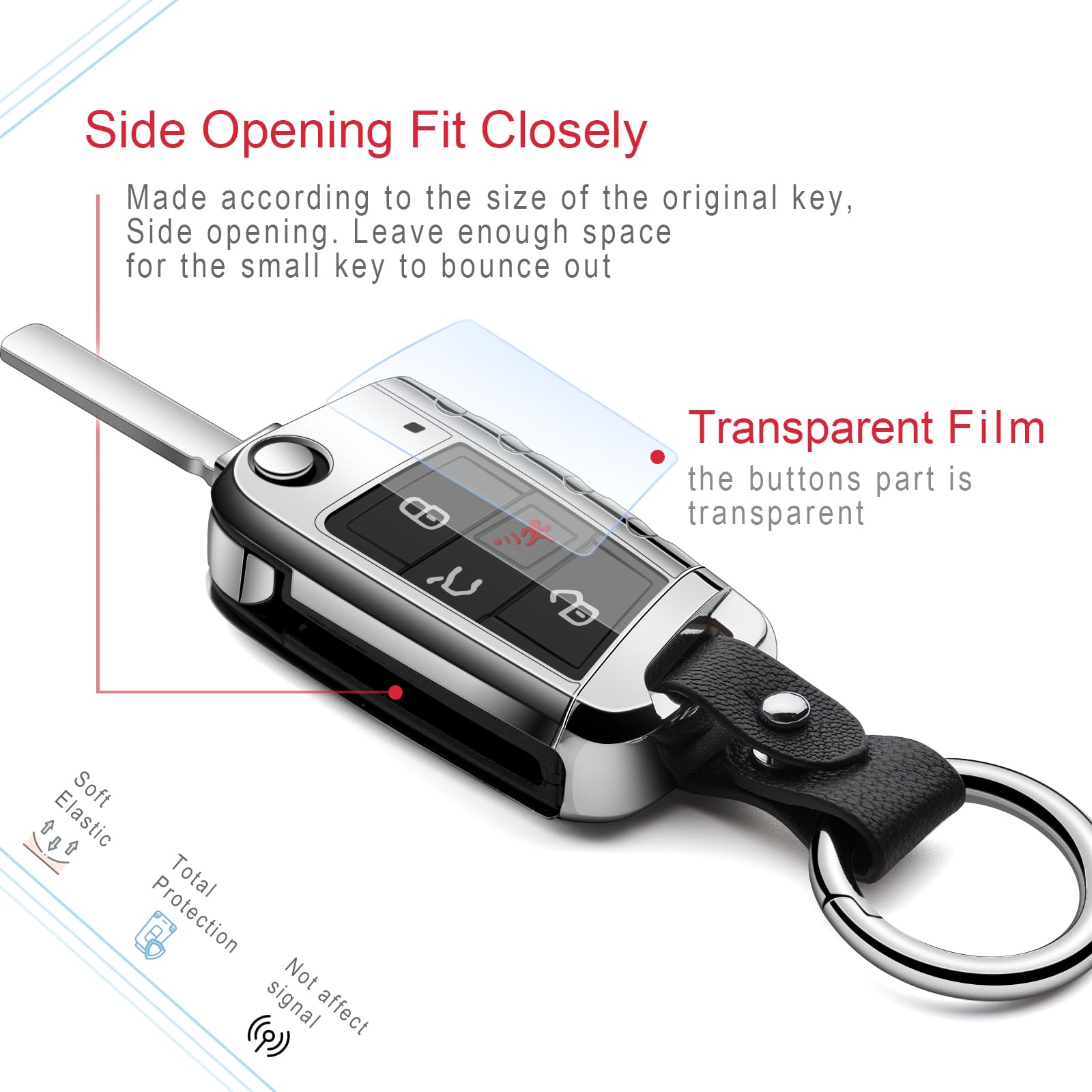 Zspdacc Compatible With Volkswagen Foldable Key Fob Cover Silver Tpu Protector Case Car Key Chain Holder