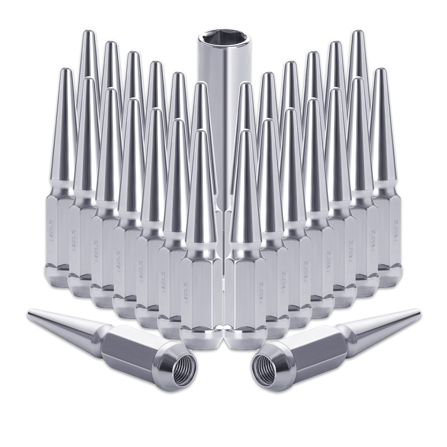 Lichamp 32pcs M14x1.5 Spike Lug Nuts for Trucks, Partial Compatible with Ford F250 F350 Super Duty and Chevy Silverado 1500 2500