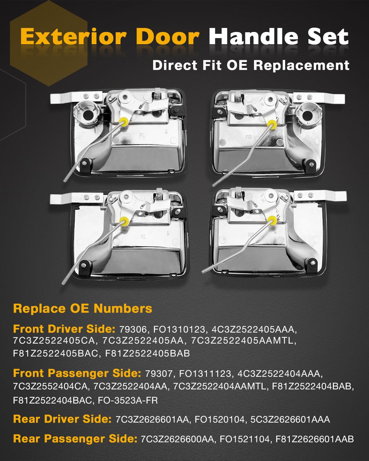 Chrome Exterior Door Handle Set (4 Pcs), Compatible With 1999-2016 Ford F250 F350 F450 F550 Super Duty, 2000-2005 Ford Excursion