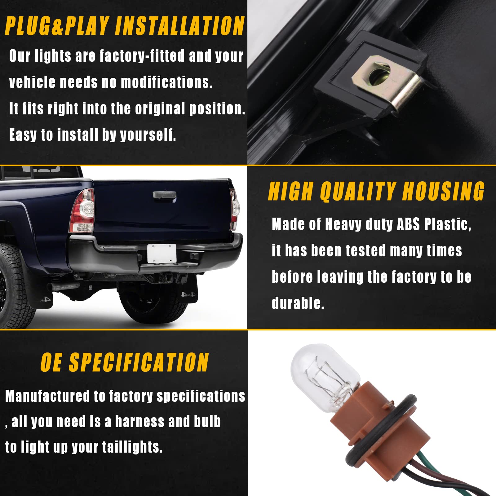 Right Passenger Side Compatible With 2005-2015 Toyota Tacoma Pickup Tail Light Led Lens Bulb And Harness Included (Right Passeng