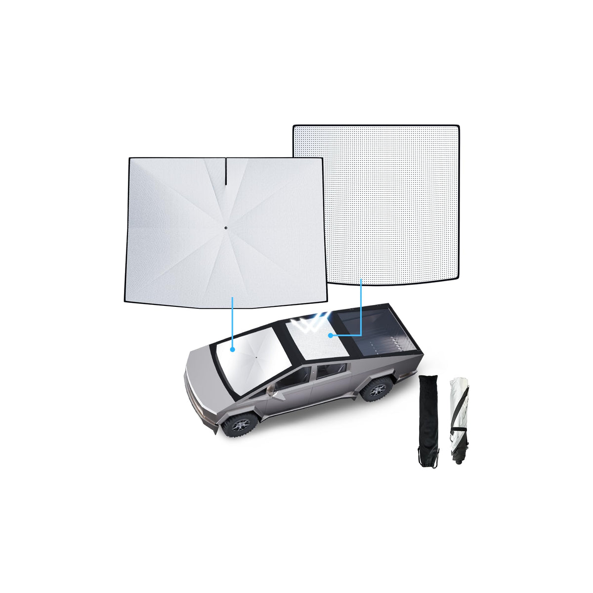 for Tesla Cybertruck Windshield & Roof Sunshade Cover 2024-2025 - SPEMER 2PCS Upgraded UV & Heat Protector, Foldable with Bendab